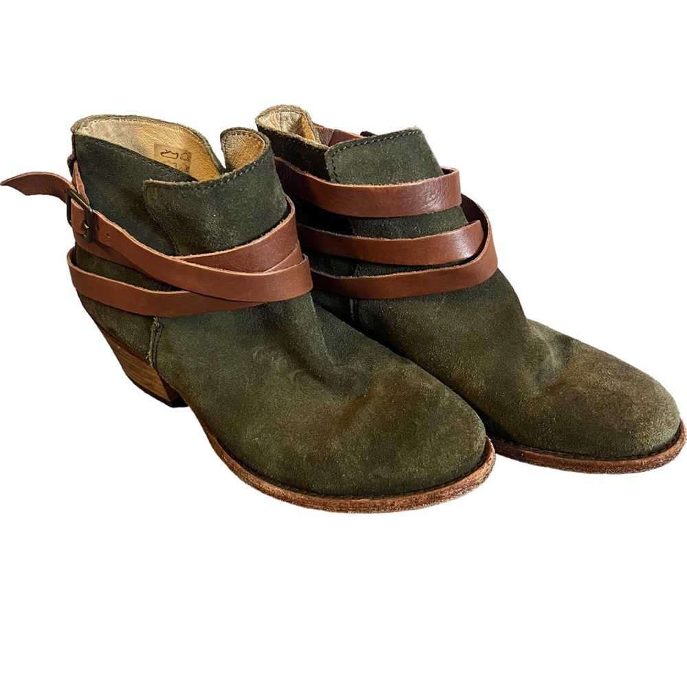 H by Hudson green suede Horrigan leather strap ankle boots